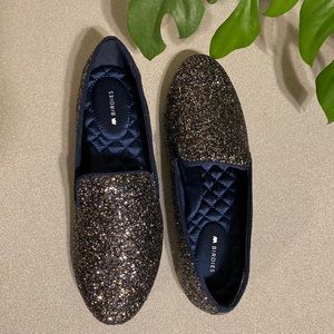NWOT Birdies Starling Glitter Loafers in Galaxy Navy Blue, Size 8